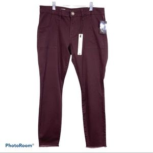 Kut From The Kloth Ankle Skinny Jeans Raw Unfinished Hem Red Maroon Size 6